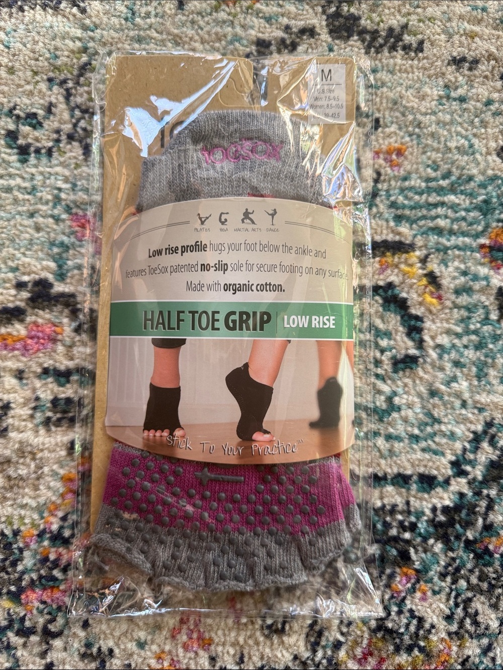 TOESOX Half Toe Grip Low Rise Socks - Gray and Pink